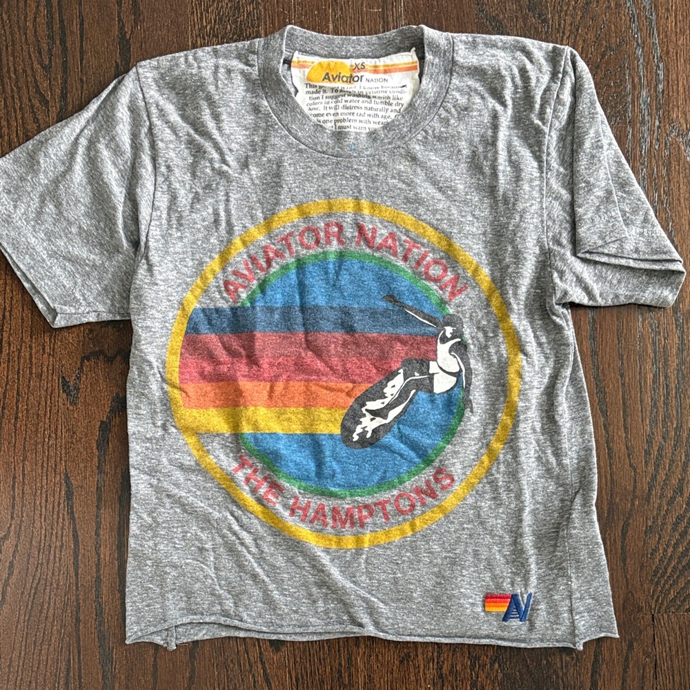 Aviator Nation  Boyfriend Gray Tee Hamptons